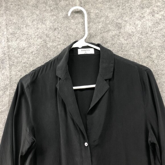 Babaton Black Silk Blend Shirt Womens XS Notch Collar Button Down Long Sleeve - Picture 3 of 9